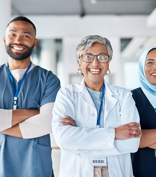 Happy hospital employees after a successful EHR implementation